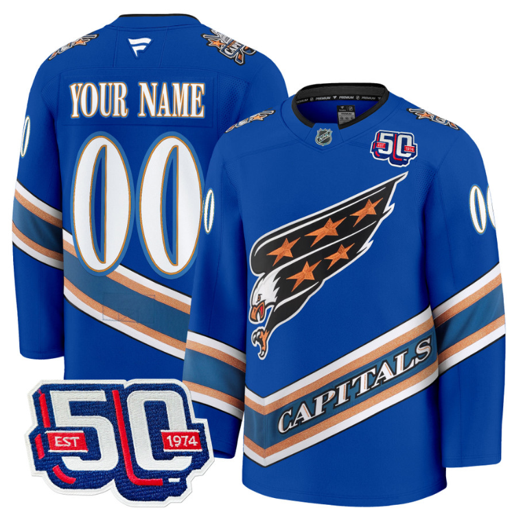 Men's Custom Washington Capitals Jersey Eagle Alternate 50th Anniversary Royal