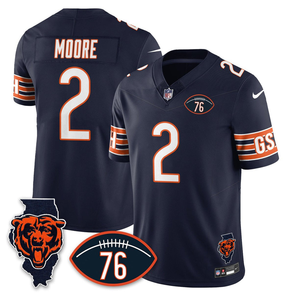 Men's DJ Moore Jersey #2 Chicago Bears Honor Steve McMichael Navy