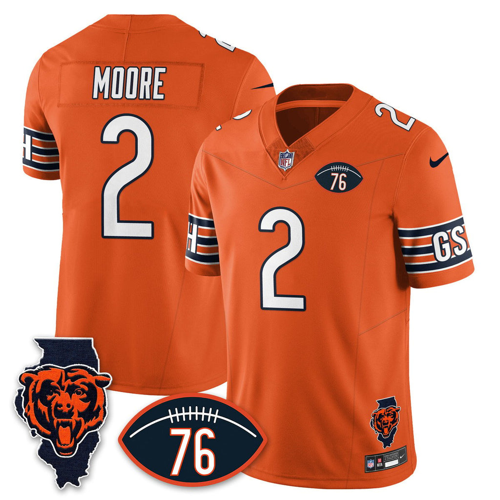 Men's DJ Moore Jersey #2 Chicago Bears Honor Steve McMichael Orange