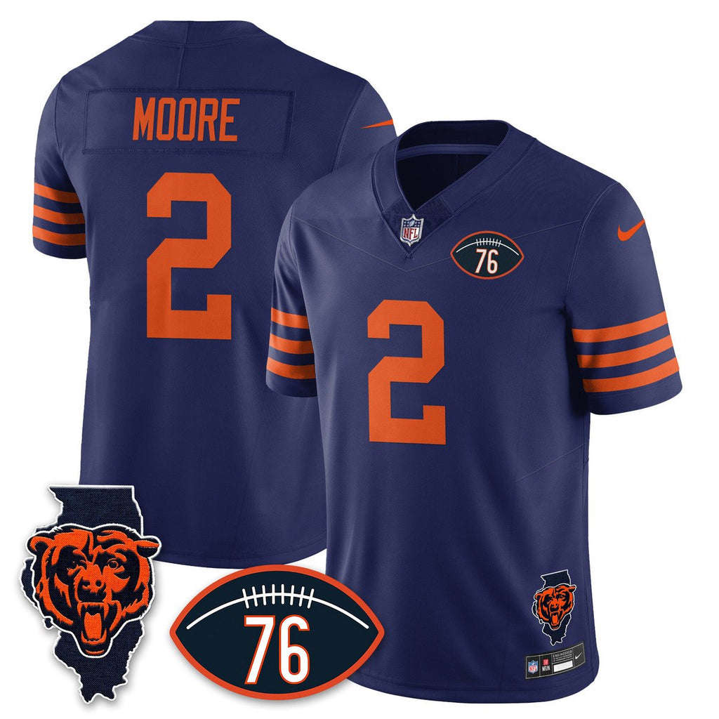 Men's DJ Moore Jersey #2 Chicago Bears Honor Steve McMichael White