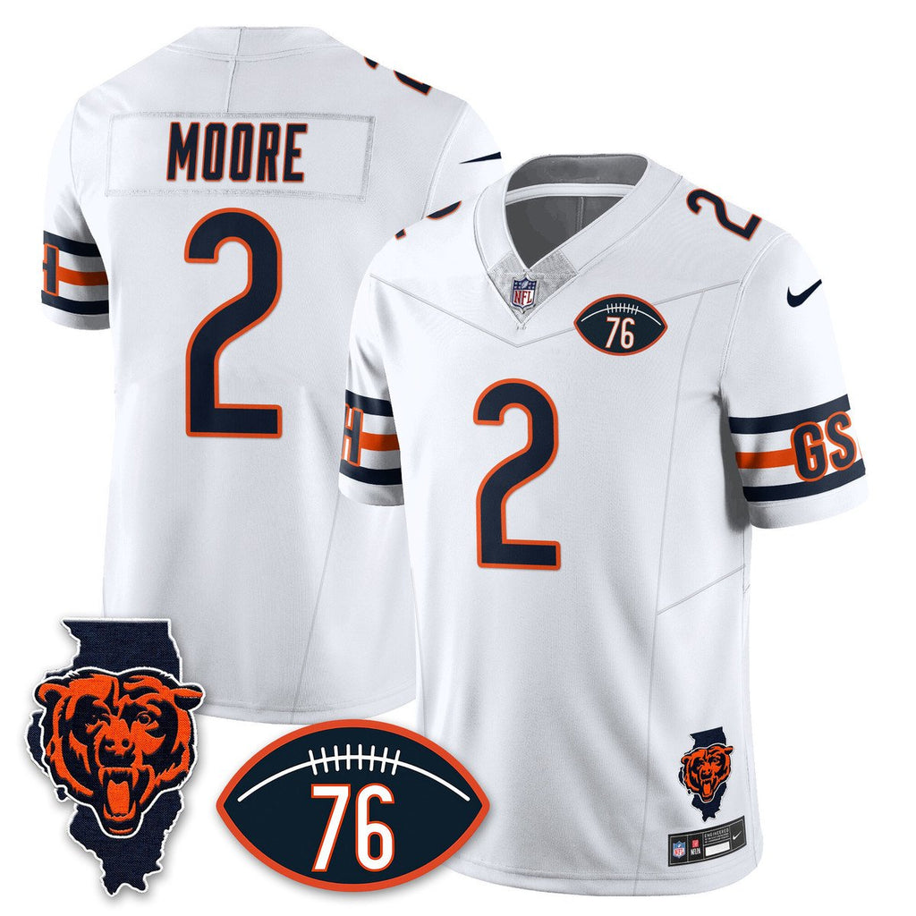 Men's DJ Moore Jersey #2 Chicago Bears Honor Steve McMichael White