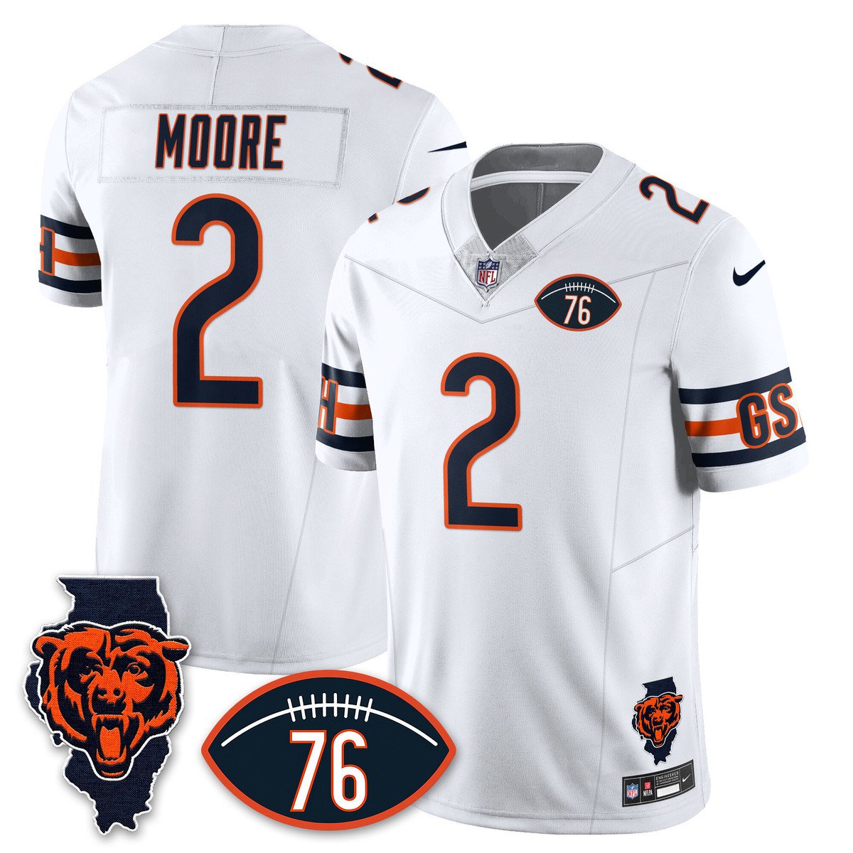 Men's DJ Moore Jersey #2 Chicago Bears Honor Steve McMichael White