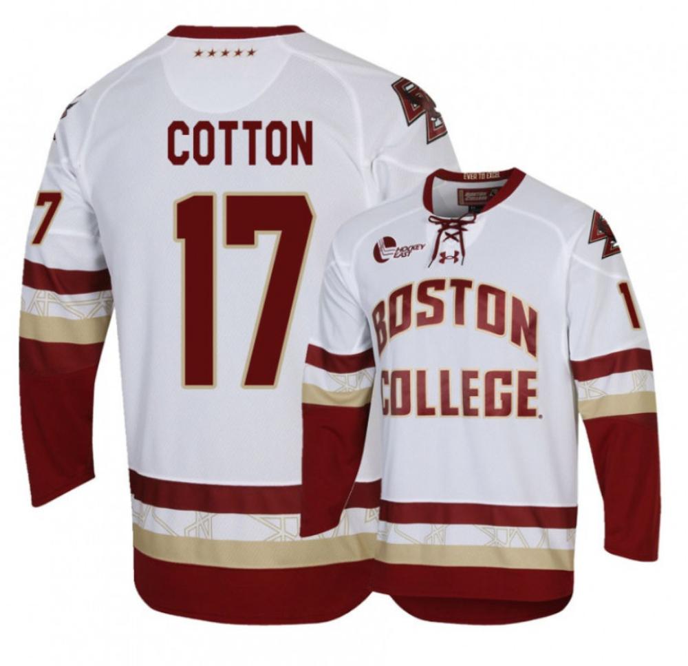 Men's David Cotton #17 Boston College Eagles Hockey All Stitched White Jersey