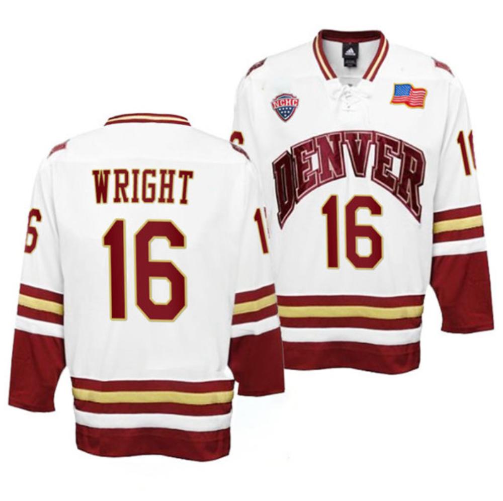 Men's Denver Pioneers #16 Cameron Wright College Hockey Stitched White Jersey