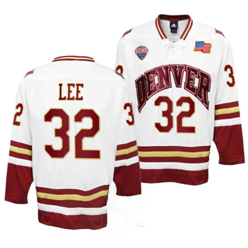 Men's Denver Pioneers #32 Justin Lee College Hockey Stitched White Jersey
