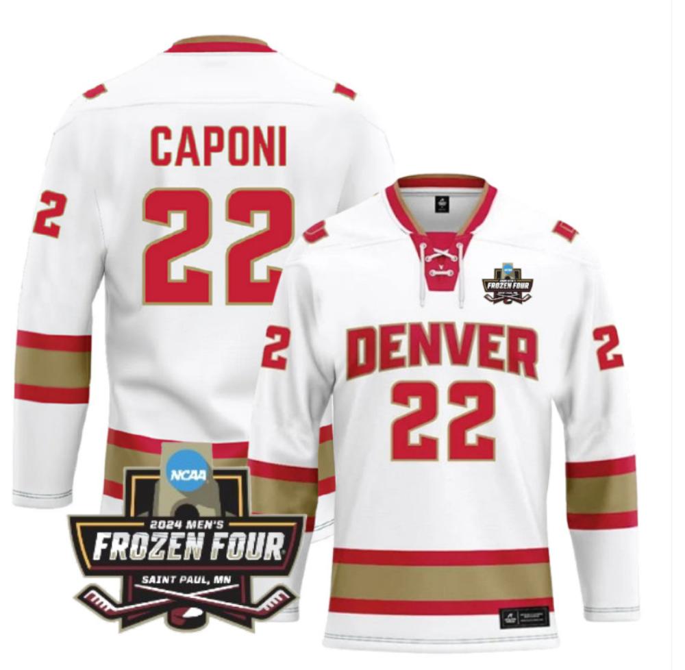 Men's Denver University (D) NCAA Ice Hockey Connor Capon Jersey #22 White