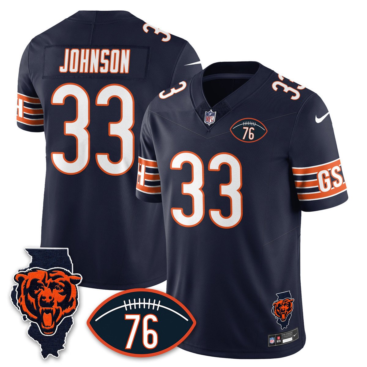 Men's Jaylon Johnson Jersey #33 Chicago Bears Honor Steve McMichael Navy