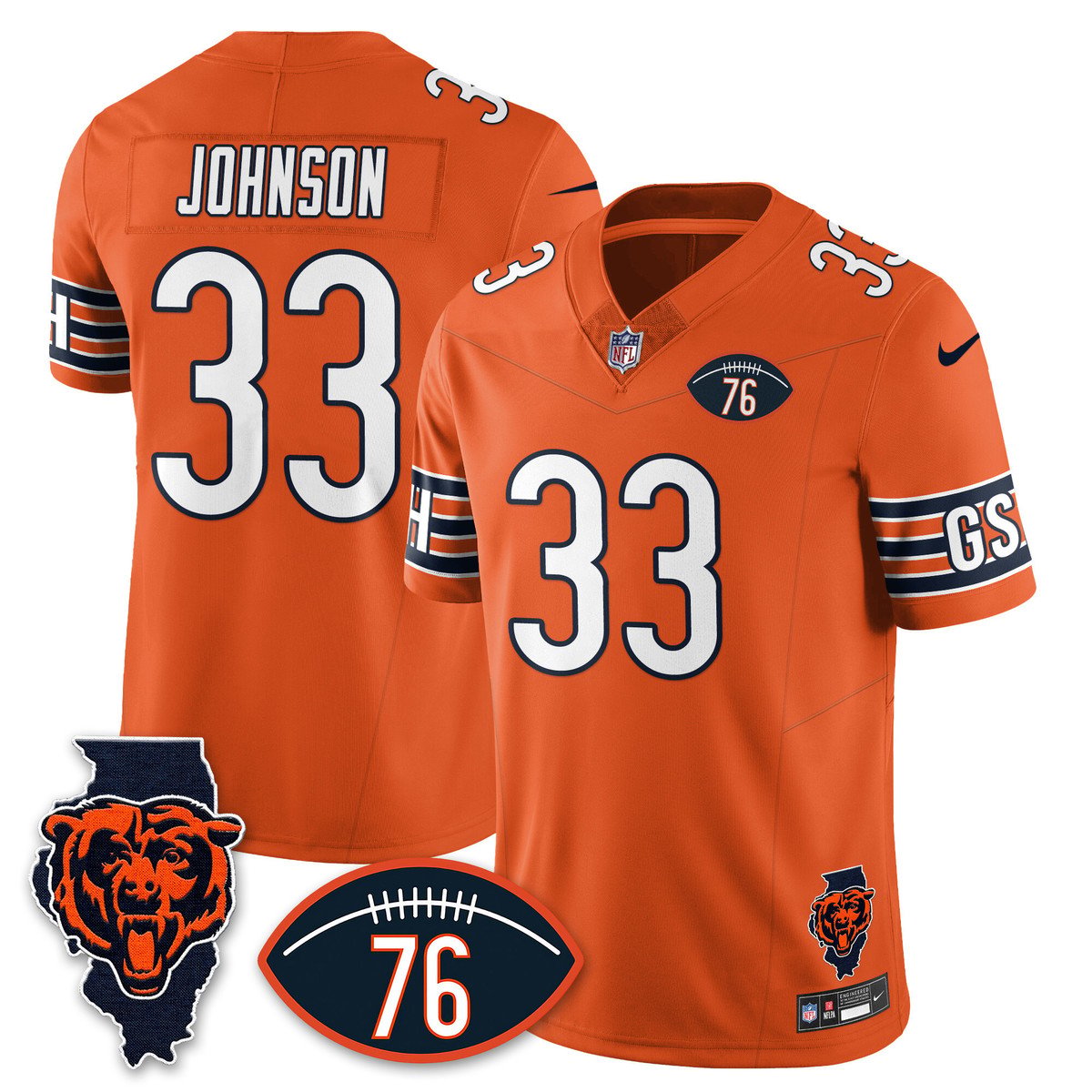 Men's Jaylon Johnson Jersey #33 Chicago Bears Honor Steve McMichael Orange