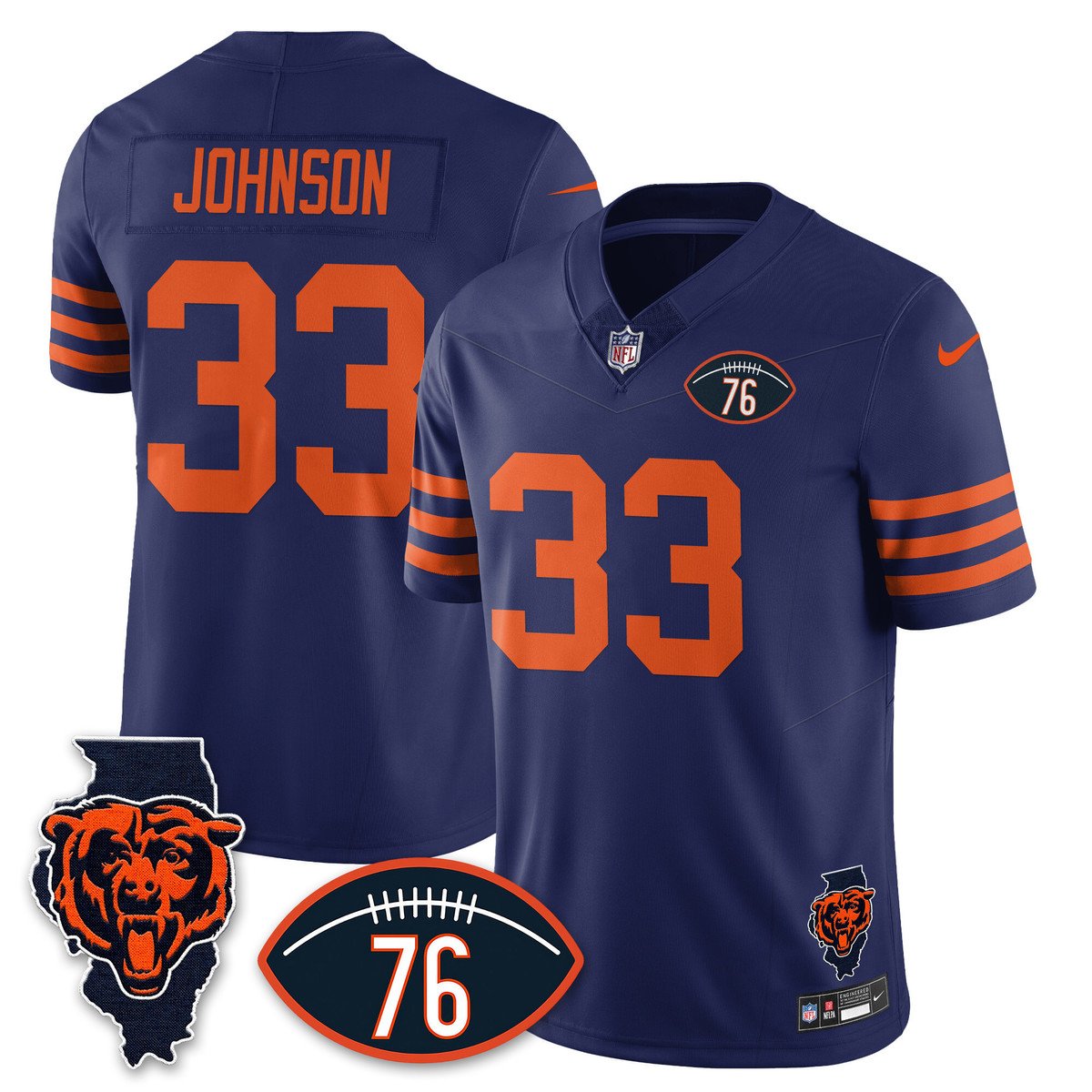 Men's Jaylon Johnson Jersey #33 Chicago Bears Honor Steve McMichael Throwback