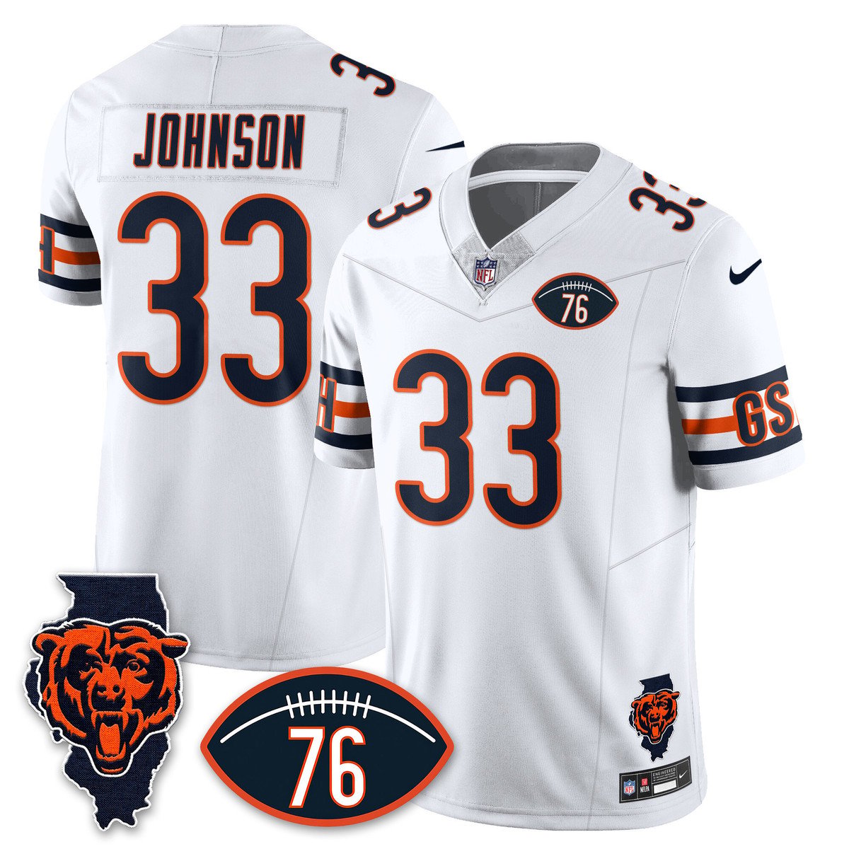Men's Jaylon Johnson Jersey #33 Chicago Bears Honor Steve McMichael White
