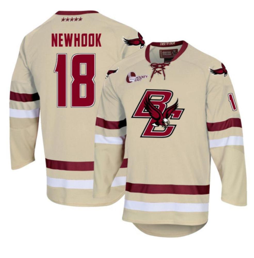 Men's Jersey Boston College Eagles Alex Newhook #18 Hockey Stitched Cream Jersey