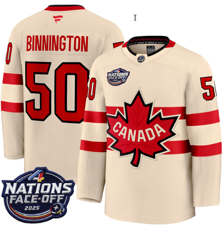 Men's Jordan Binnington Jersey #50 Canada 4 Nations Face-Off 2025 Stitched Cream