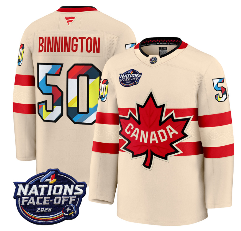 Men's Jordan Binnington Jersey #50 Canada 4 Nations Face-Off 2025 V2 Cream