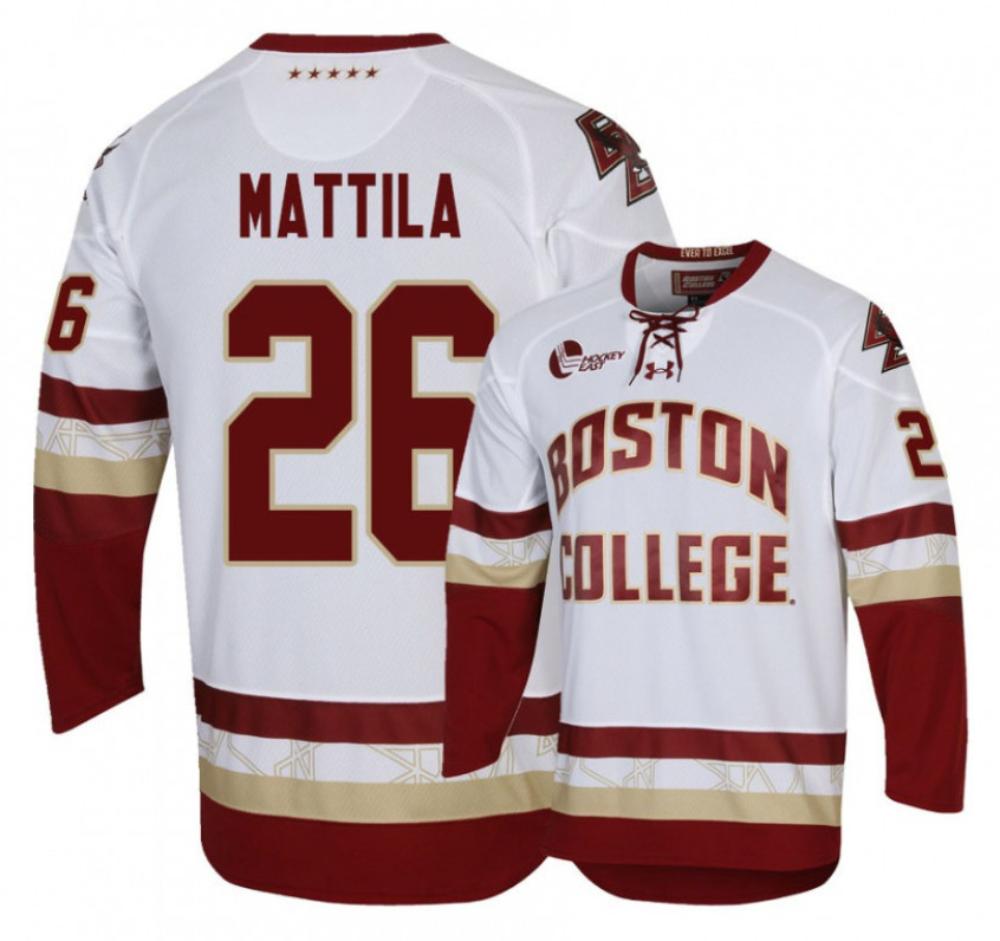 Men's Julius Mattila #26 Boston College Eagles Hockey All Stitched White Jersey