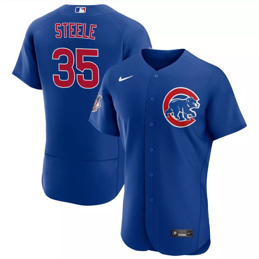 Men's Justin Steele Royal Alternate FlexBase Player Stitched Jersey #35
