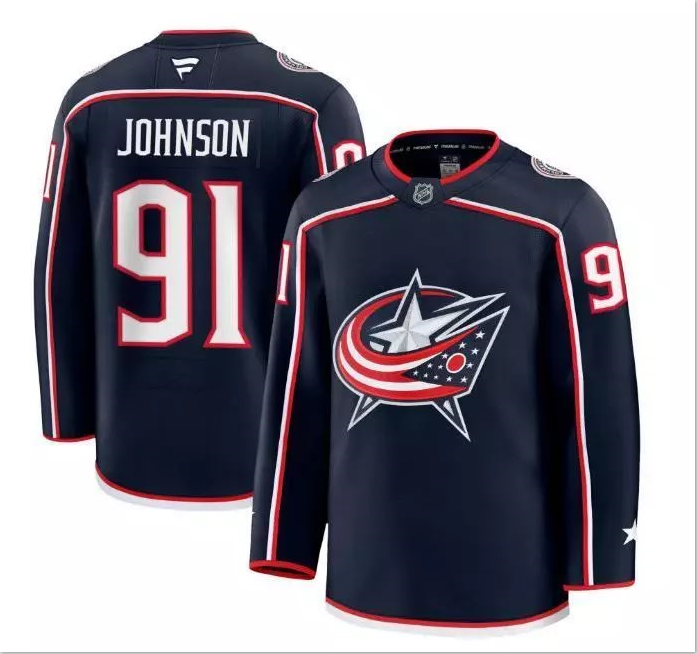 Men’s Kent Johnson Jersey #91 Columbus Blue Jackets Navy All Stitched