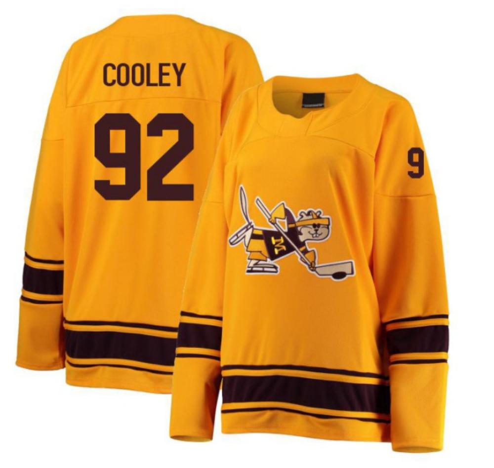 Men's Logan Cooley #92 Minnesota Golden Gophers Hockey All Stitched Gold Jersey