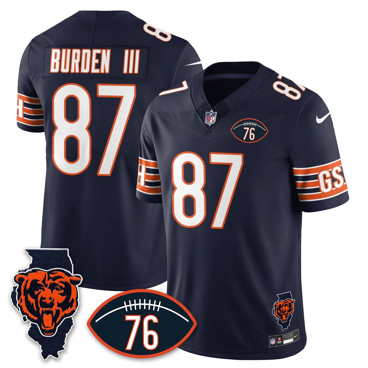 Men's Luther Burden Jersey #87 Chicago Bears Honor Steve McMichael Navy