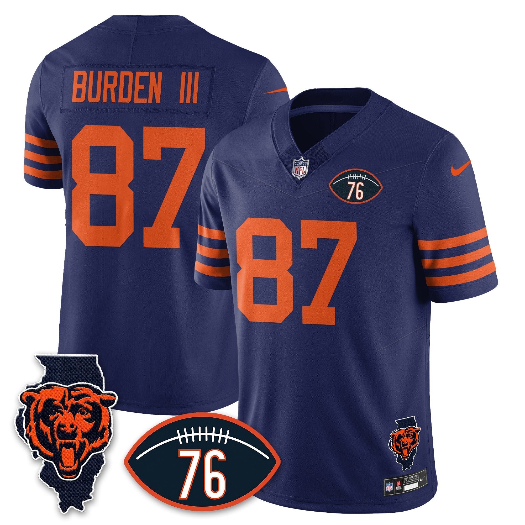Men's Luther Burden Jersey #87 Chicago Bears Honor Steve McMichael Throwback