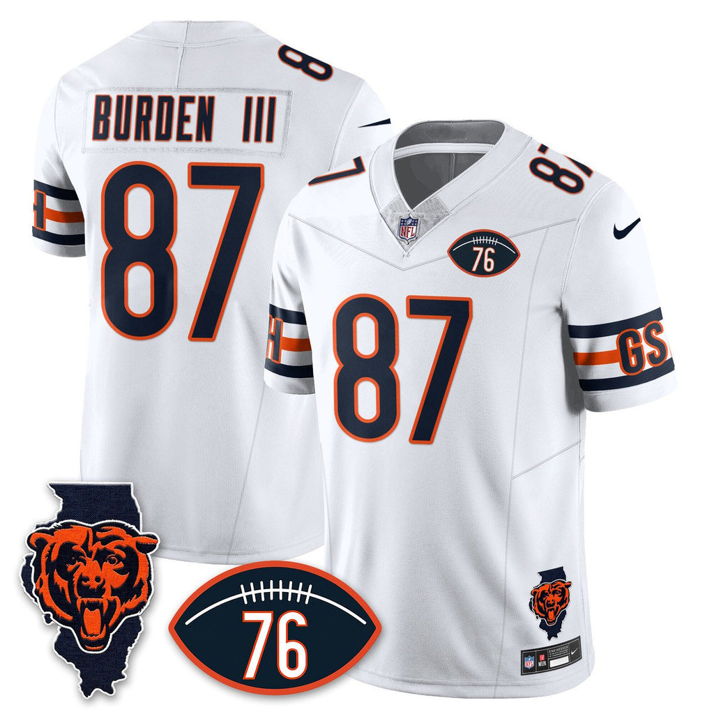 Men's Luther Burden Jersey #87 Chicago Bears Honor Steve McMichael White