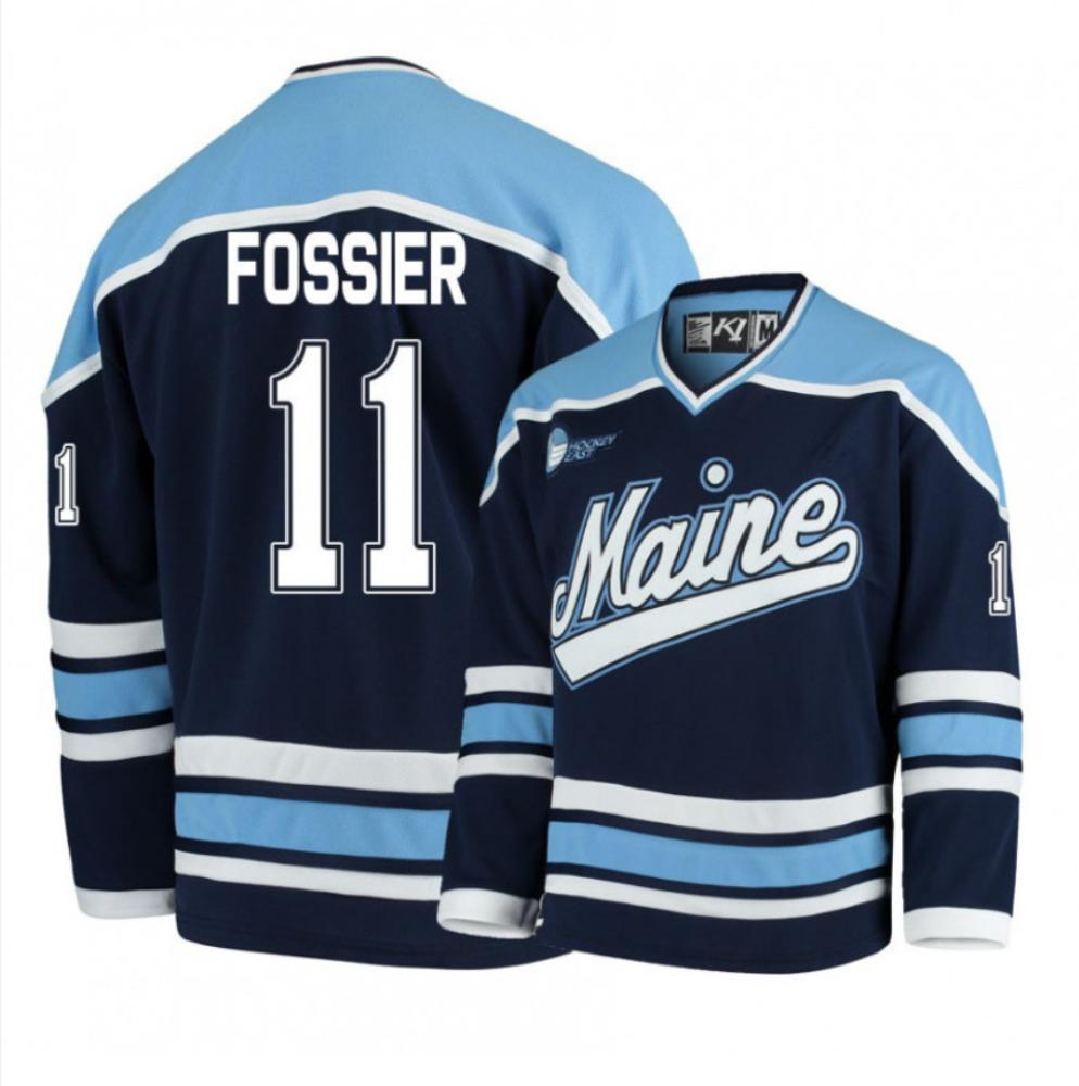 Men's Maine Black Bears #11 Mitchell Fossier Hockey Stitched Navy Blue Jersey