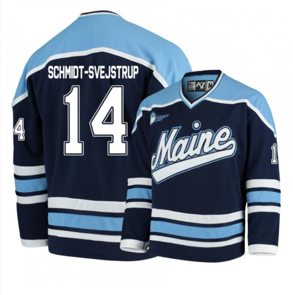 Men's Maine Black Bears #14 J Schmidt-Svejstrup Hockey Stitched Navy Blue Jersey