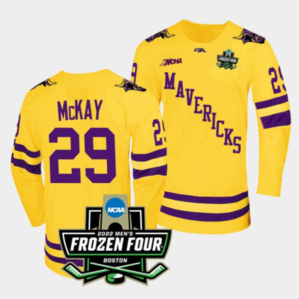 Men's Massachusetts Minutemen #29 Dryden McKay Hockey All Stitched Gold Jersey