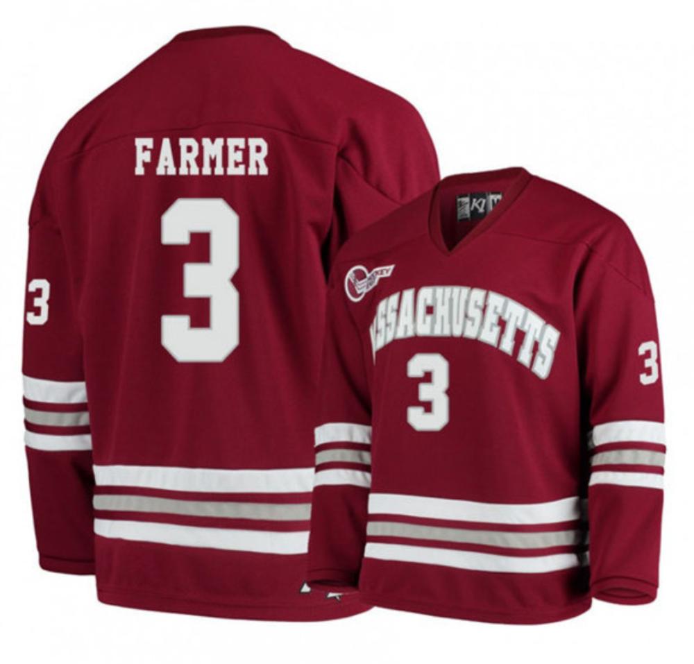 Men's Massachusetts Minutemen #3 Ty Farmer Hockey All Stitched Maroon Jersey