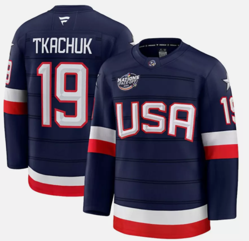 Men's Matthew Tkachuk Jersey #19 USA Navy 2025 4 Nations Face-Off Stitched