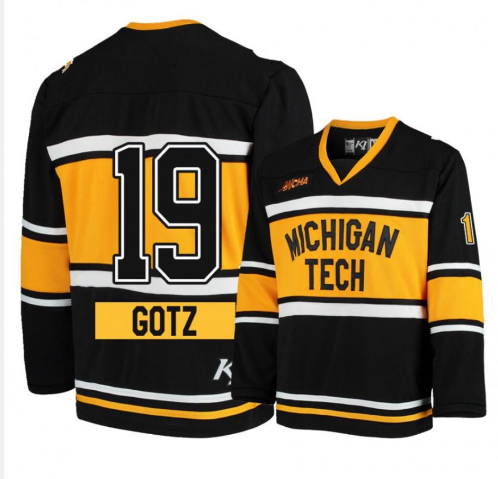 Men's Michigan Tech Huskies #19 Eric Gotz Hockey All Stitched Black Jersey