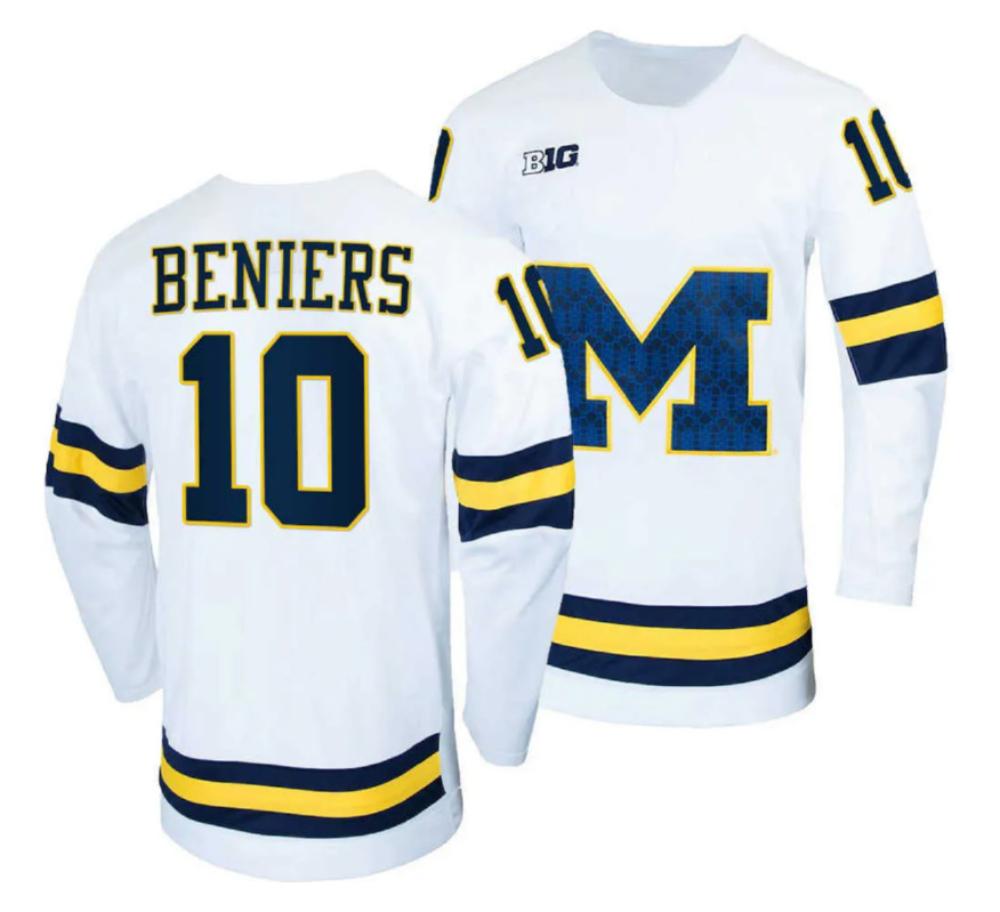 Men's Michigan Wolverines Beniers #10 College Hockey Stitched White Jersey
