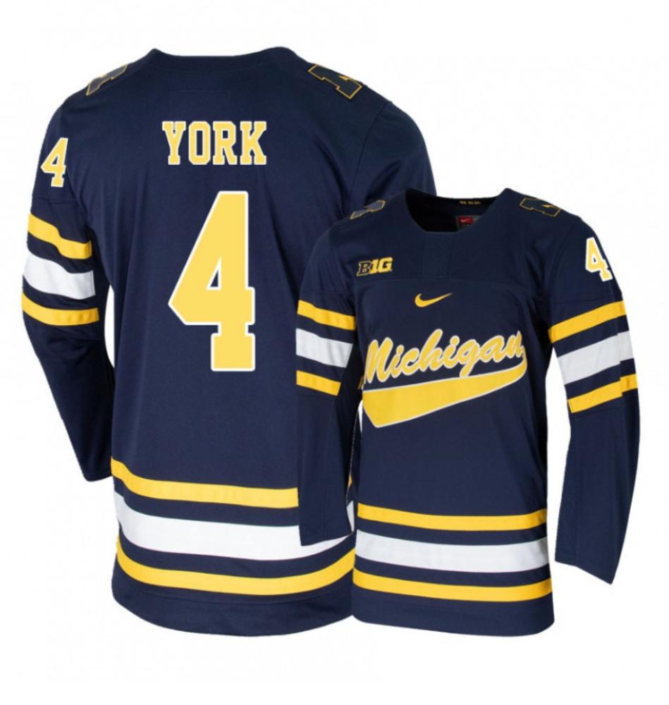 Men's Michigan Wolverines Cameron York #4 College Hockey Stitched Navy Jersey