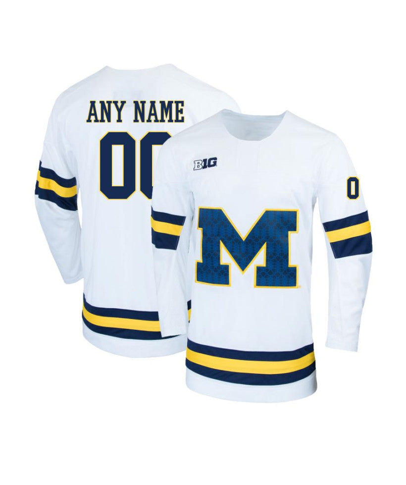 Men's Michigan Wolverines Custom White Hockey Jersey