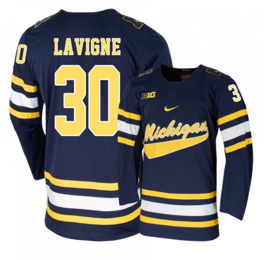 Men's Michigan Wolverines Hayden Lavigne #30 College Hockey Stitched Navy Jersey