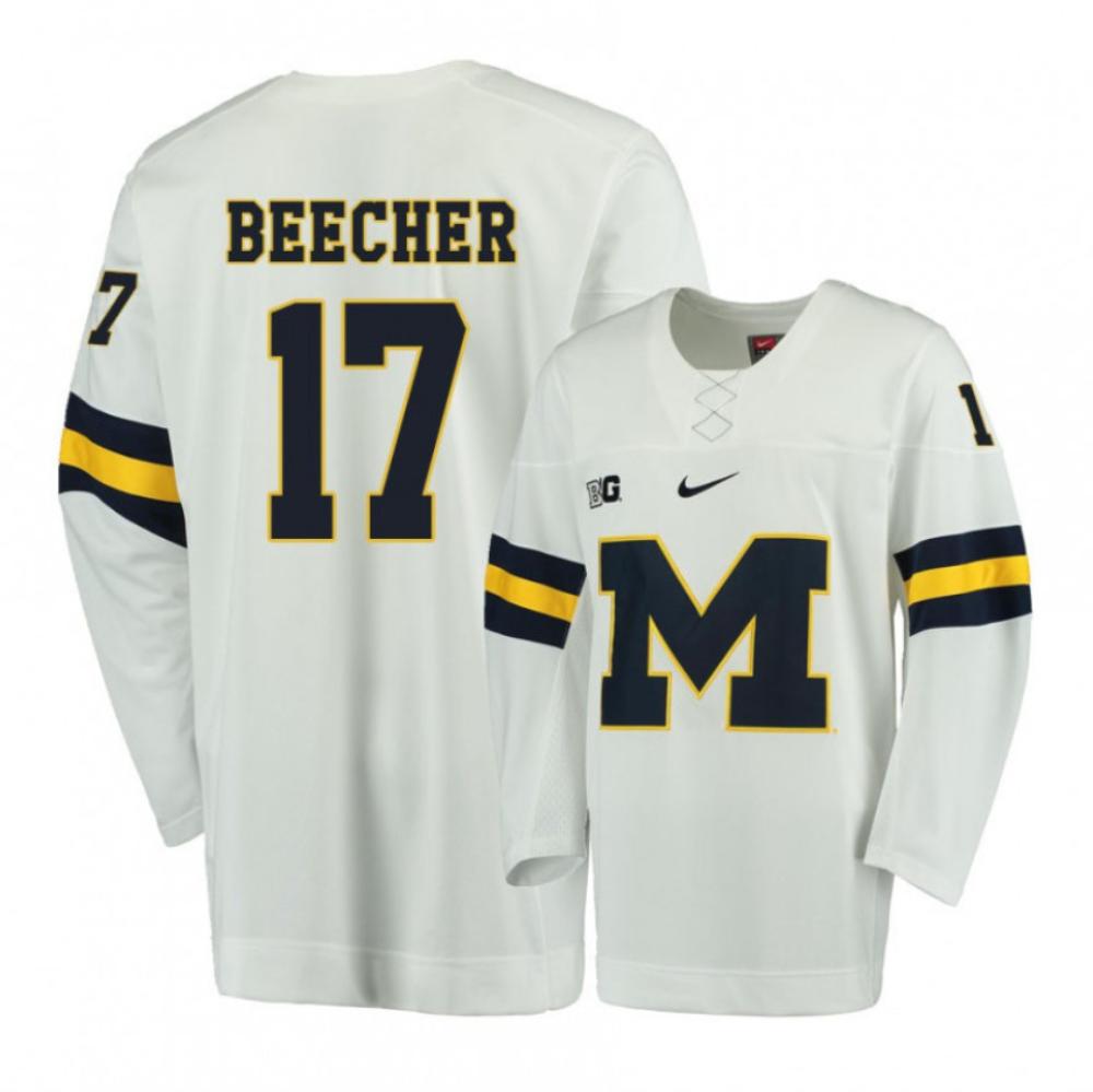 Men's Michigan Wolverines J. Beecher #17 College Hockey Stitched White Jersey
