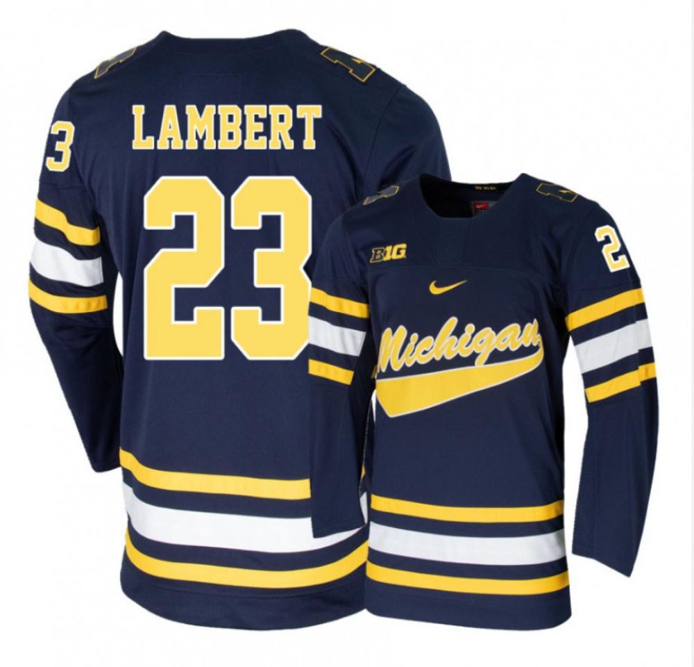 Men's Michigan Wolverines Jimmy Lambert #23 College Hockey Stitched Navy Jersey