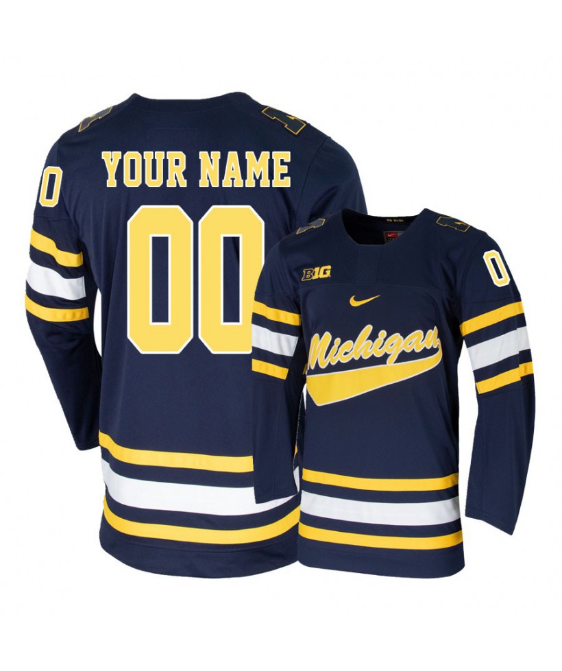 Men's Michigan Wolverines Navy Blue Custom Hockey Jersey