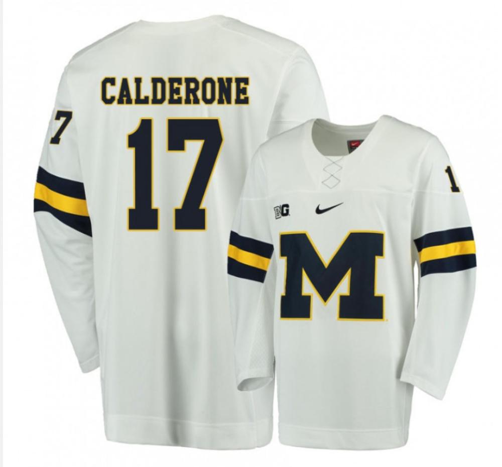 Men's Michigan Wolverines Tony Calderone #17 NCAA Hockey Stitched White Jersey