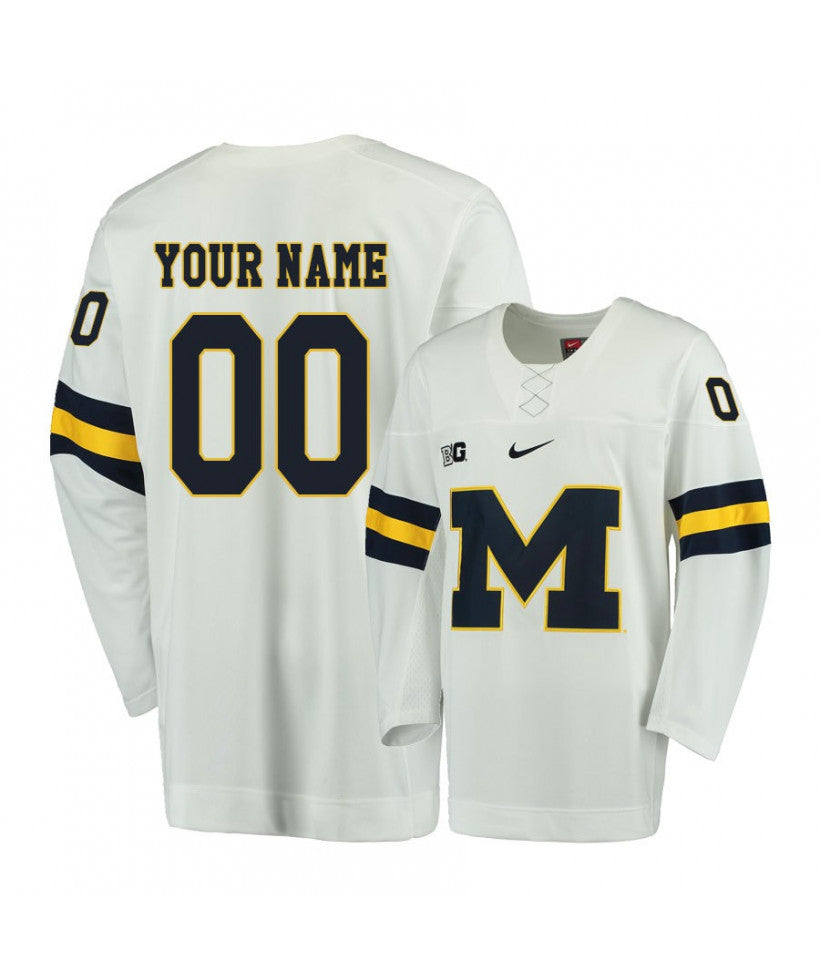 Men's Michigan Wolverines White Custom Hockey Jersey