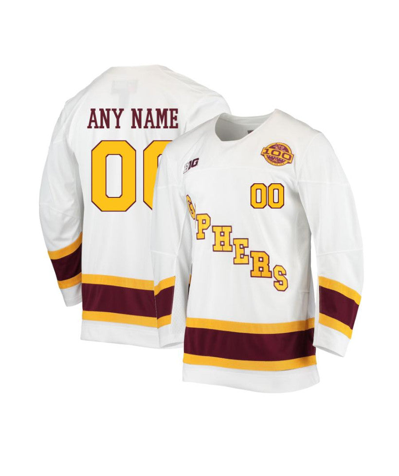 Men's Minnesota Golden Gophers Custom White 100 Seasons Hockey Jersey