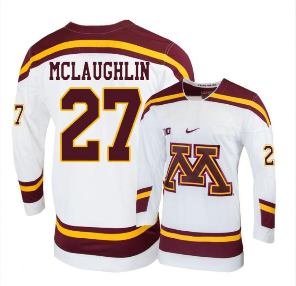 Men's Minnesota Golden Gophers #27 Blake McLaughlin Hockey Stitched White Jersey