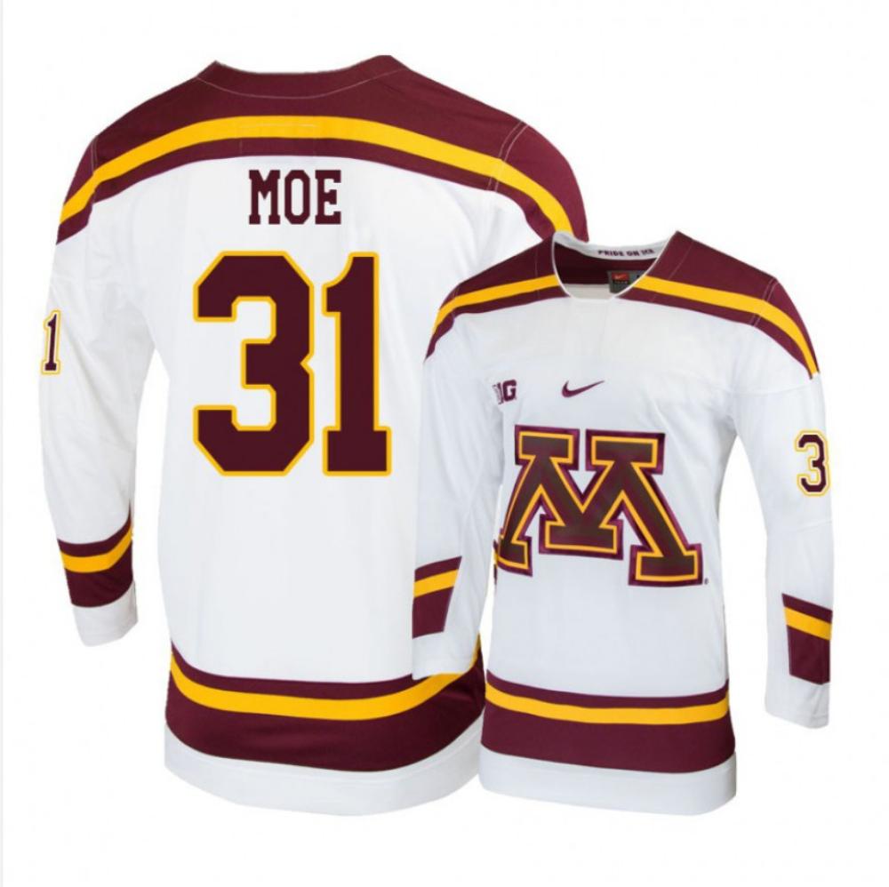 Men's Minnesota Golden Gophers #31 Jared Moe Hockey All Stitched White Jersey (Copy)
