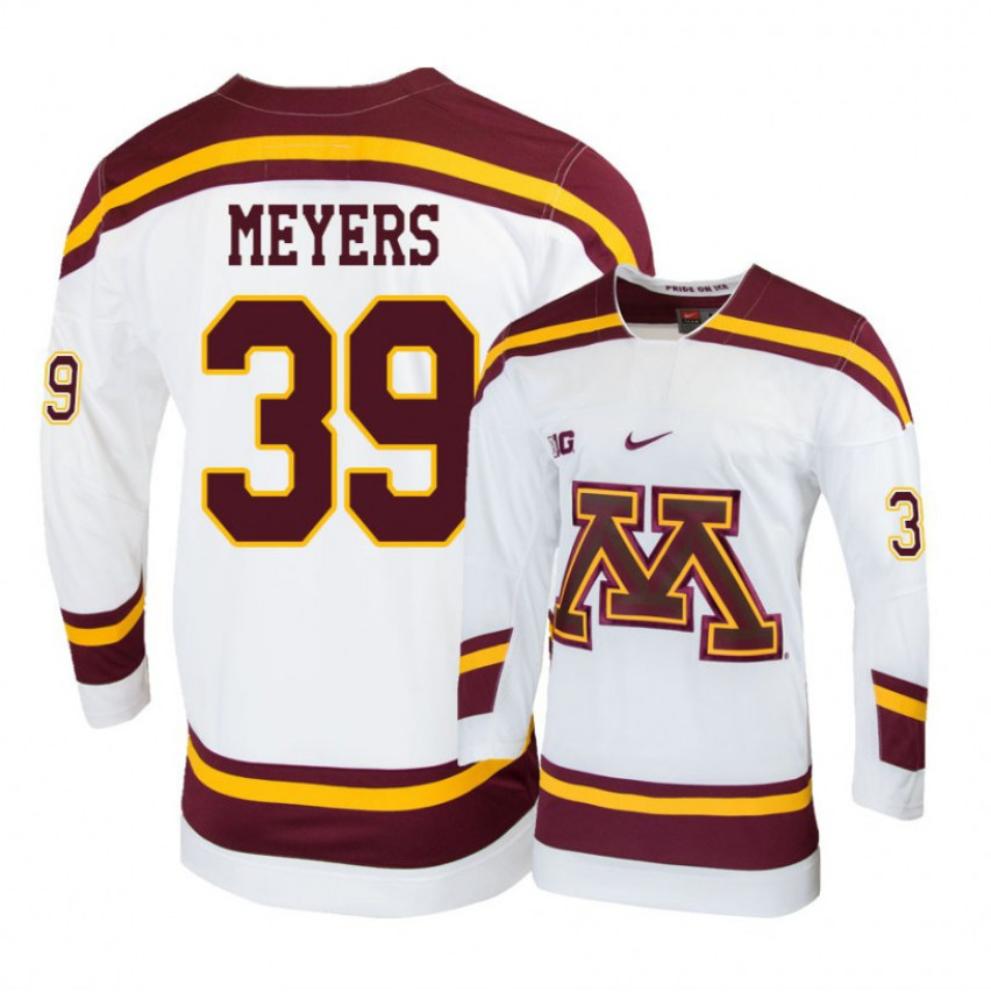 Men's Minnesota Golden Gophers #39 Ben Meyers Hockey All Stitched White Jersey