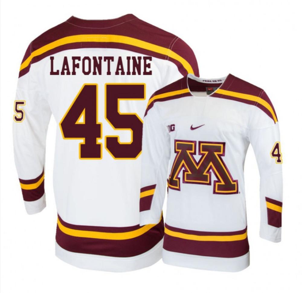Men's Minnesota Golden Gophers #45 Jack LaFontaine Hockey Stitched White Jersey