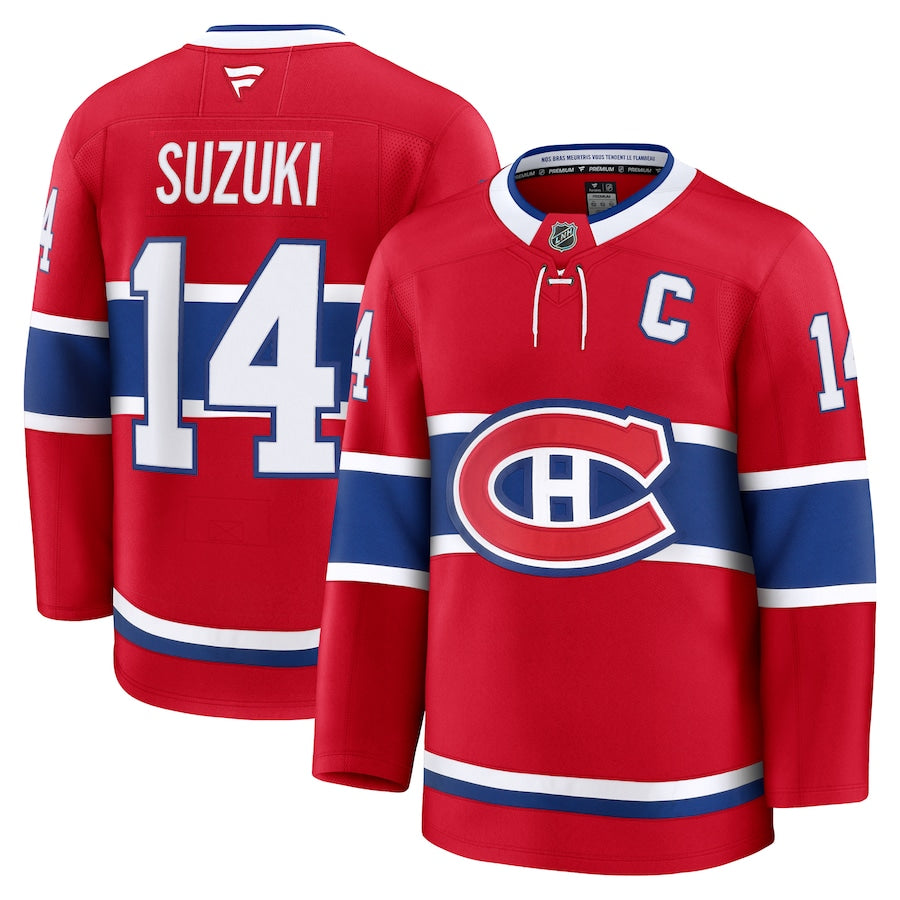 Men's Montreal Canadiens #14 Nick Suzuki Home Premium Jersey Red