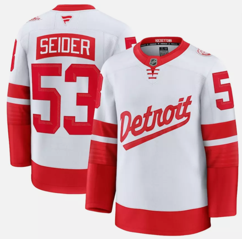 Men's Moritz Seider Jersey #53 Detroit Red Wings White 2025 Stadium Stitched