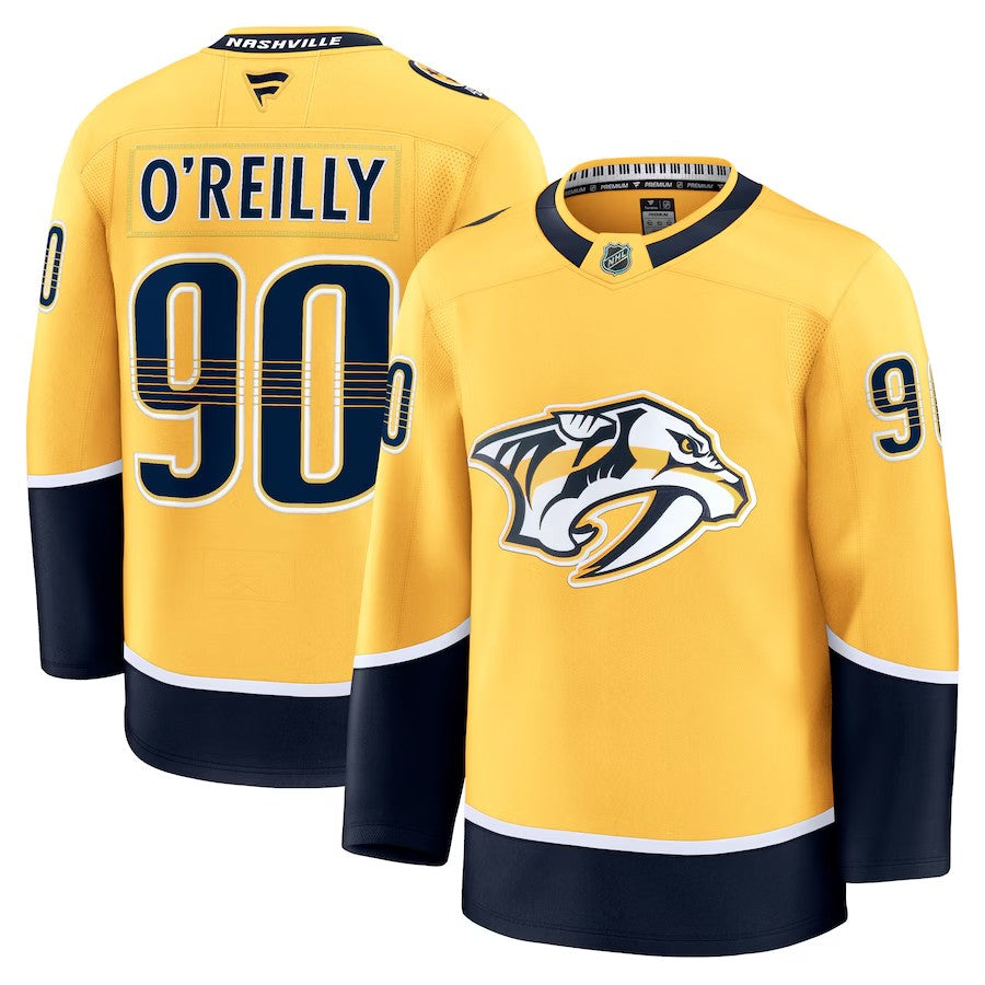 Men's Nashville Predators #90 Ryan O'Reilly Home Premium Jersey Yellow