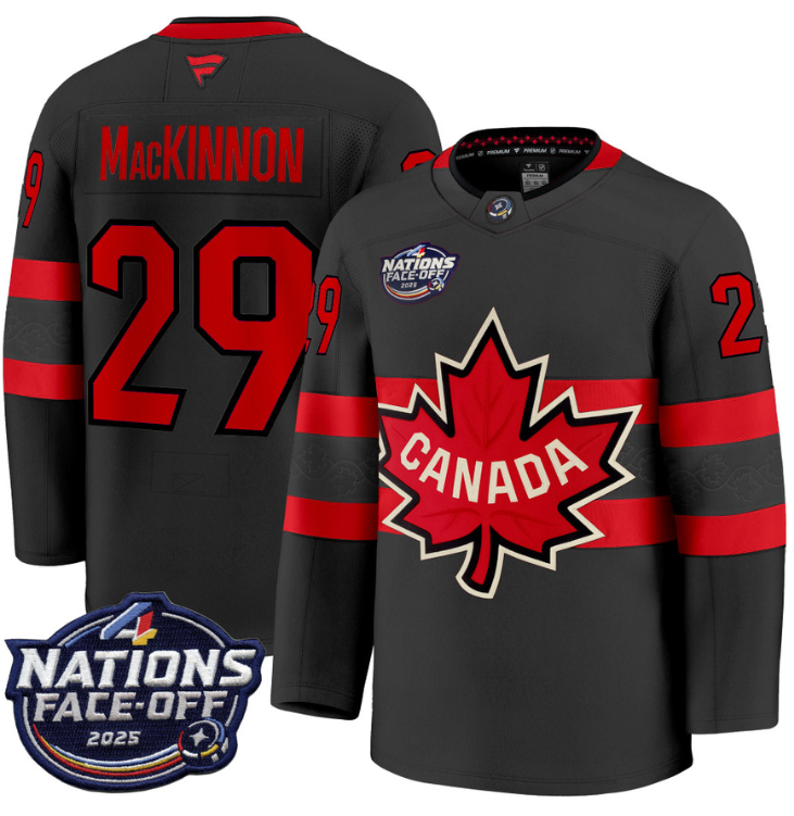 Men's Nathan MacKinnon Jersey #29 Canada 4 Nations Face-Off 2025 Stitched Black (Copy)
