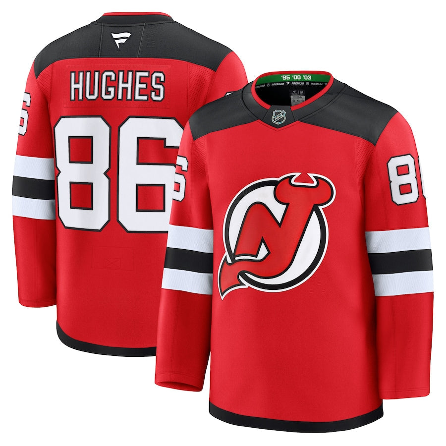Men's New Jersey Devils #86 Jack Hughes Home Premium Jersey Red