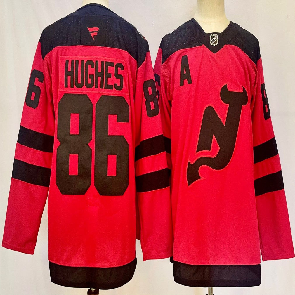 Men's New Jersey Devils #86 Jack Hughes Jersey Stitched Red